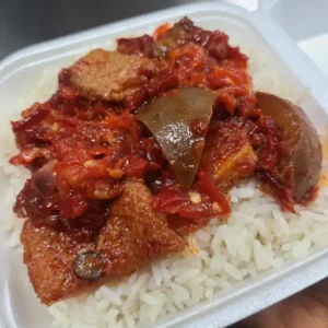 Ofada Sauce and White Rice